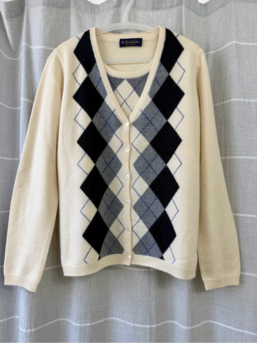 Brooks Brothers 100% Pure Cashmere Argyle Twin Set Cardigan & Shell Tank